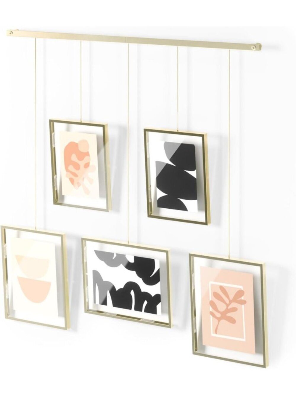 Set of 5 Adjustable Wall Mount Picture Frames - Stylish Brass Home Decor